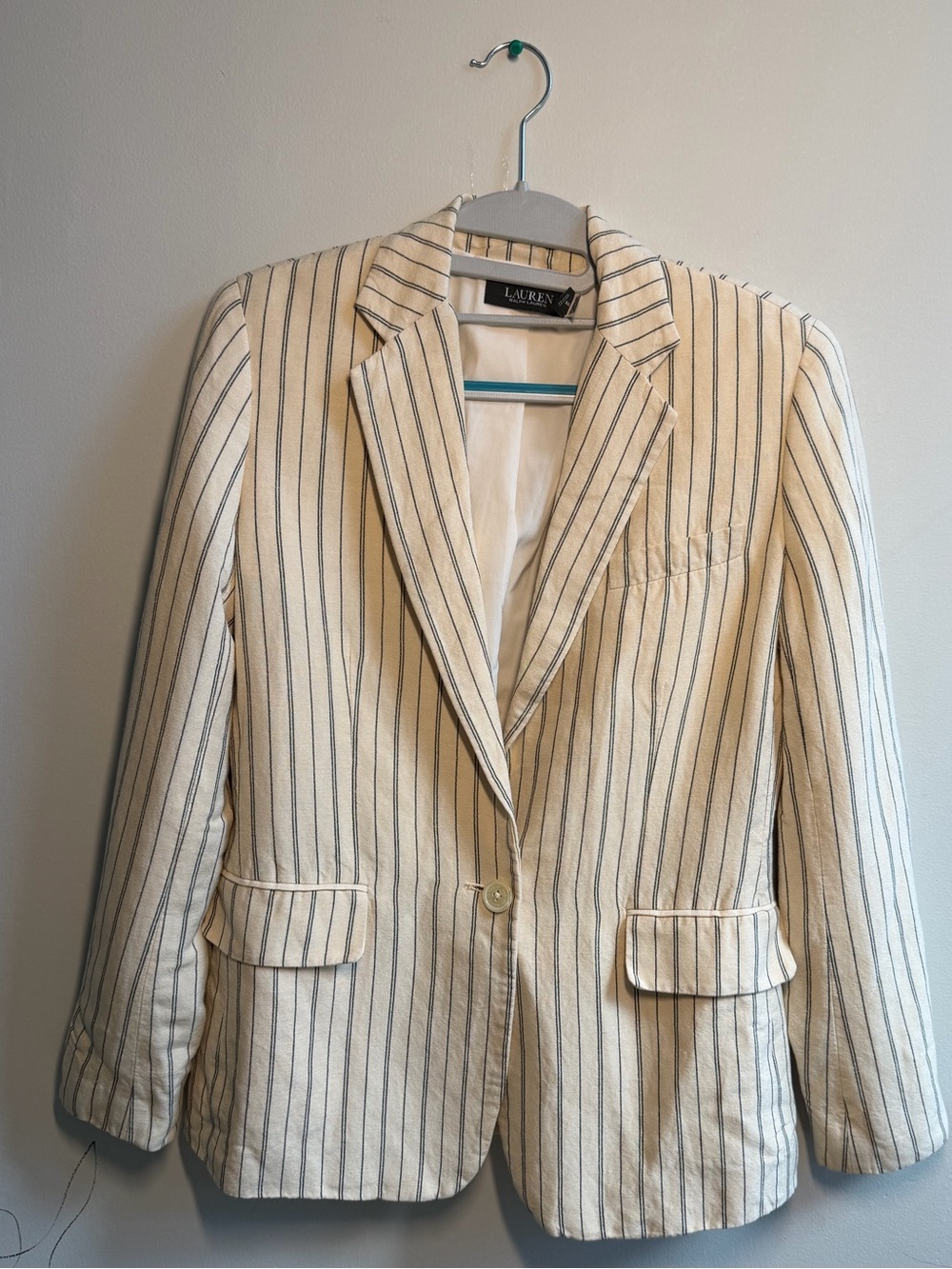 Lauren Ralph Lauren Striped Linen Blazer Jacket Cream Black size 4